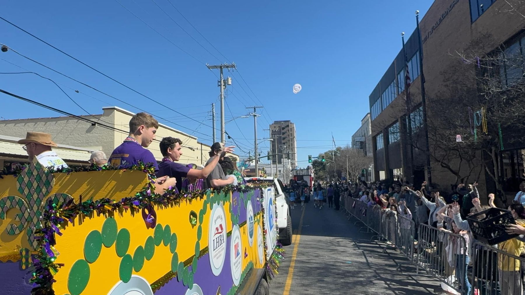 The chapter float rolling through the parade route